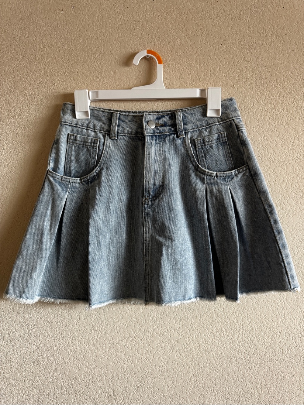 Chelsea & Violet Light Gray Denim Pleated Skater Skirt